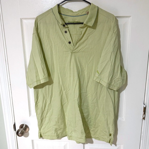 Tommy Bahama Other - Tommy Bahama Mens XL Polo Shirt Lime Green White Striped Cotton Short Sleeve